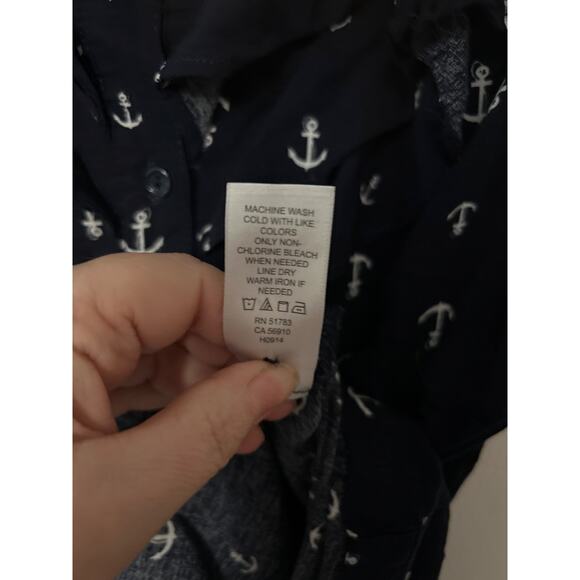 Maurices Navy Blue Anchor Print Sleeveless Pockets Romper Ruffle Detail Size M - Picture 7 of 10